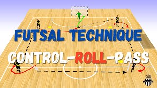 Futsal Technique Training Drill  Control  Roll  Pass [upl. by Drofnas]