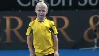 Cruz Hewitt Gets Roger Federer Warmed Up  Fast 4 Launch  Tennis Australia [upl. by Naima42]