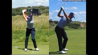 Justin Thomas golf swing  Long Iron faceon amp downtheline July 2017 [upl. by Alarice]